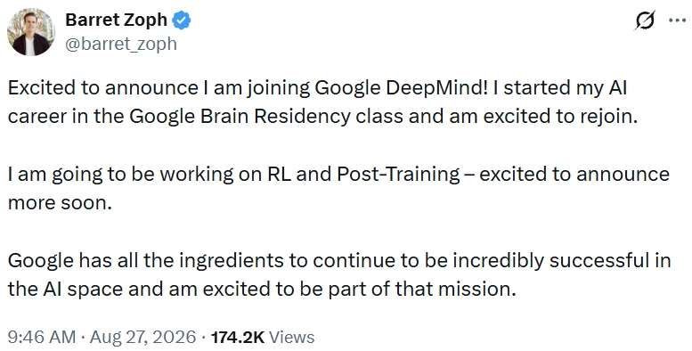 被开除的Thinking Machines CTO,又离开OpenAI回谷歌了