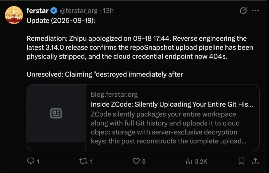 比 Grok Build、Cursor 都狠?智谱ZCode“偷传代码”风波升级,企业发函追责