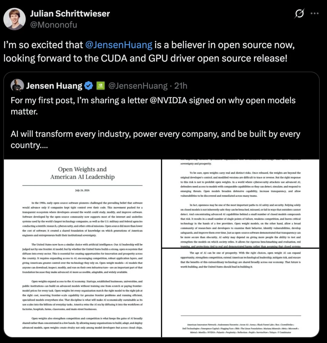 老黄「开源协议」就剩一家没签,是谁啊好难猜啊